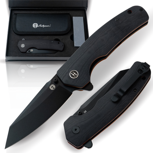 The Clip Point Folding Pocket Knife Giftset for Men and Women (Black and Orange)