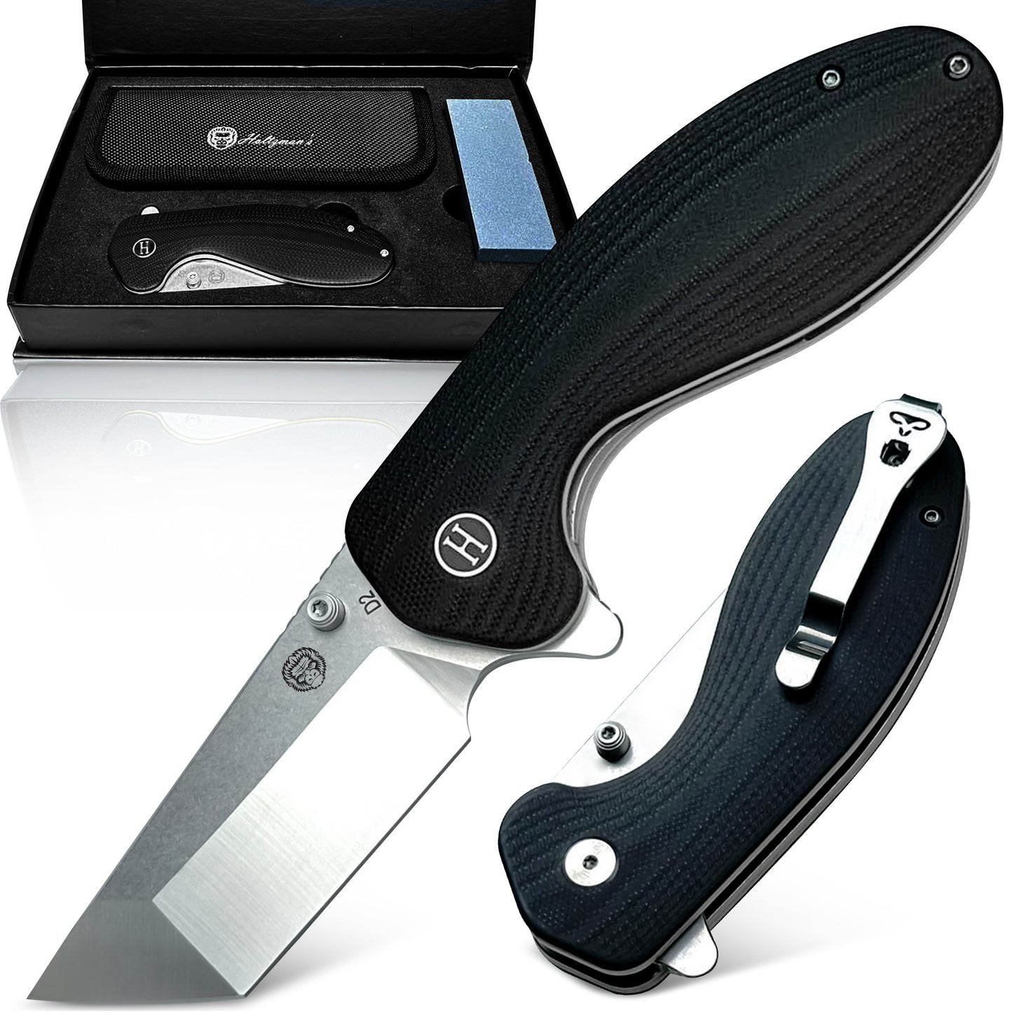 The Clip Point, Pioneer, Wild Trail Folding Pocket Knife Giftset Combo (Silver and Black)