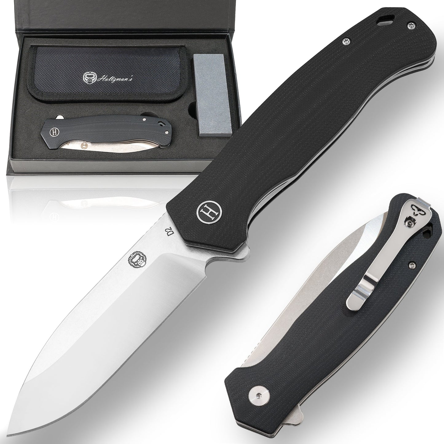 The Clip Point, Pioneer, Wild Trail Folding Pocket Knife Giftset Combo (Silver and Black)