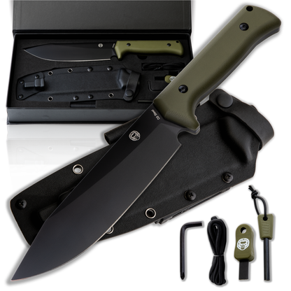The Congo D2 Steel Bushcraft Survival Knife Gift Set (Black Blade + Green Handle)