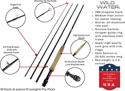 Wild Water Standard Fly Fishing Combo, 5 wt 8 ft 4 piece Rod | SendIt Sailing