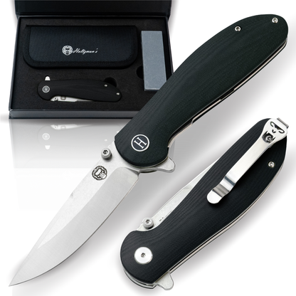 The Straight Back Folding Pocket Knife Giftset for Men and Women (Silver and Black)
