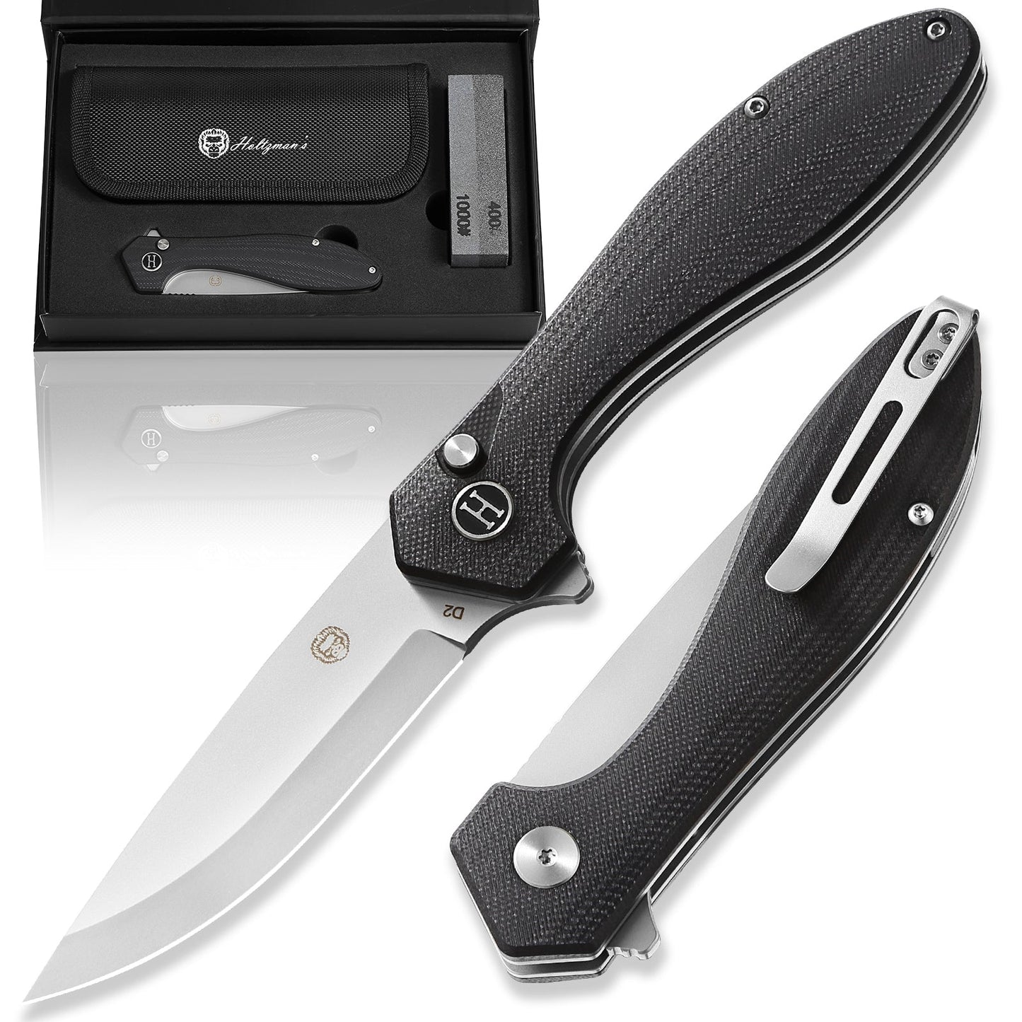 The Vector Folding Pocket Knife Giftset for Men and Women (Black and Silver)