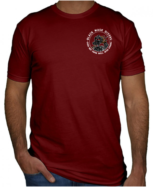 Black Mask Divers Does Not Swim Well With Others Tshirt - Burgundy