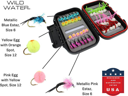 Wild Water Steelhead/Egg Fly Assortment, 42 Flies with Small Fly Box | SendIt Sailing