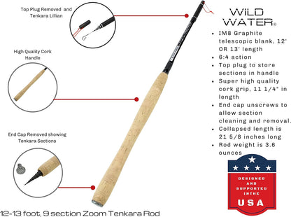 Wild Water Tenkara Zoom Fly Fishing Kit 12-13 ft Rod | SendIt Sailing