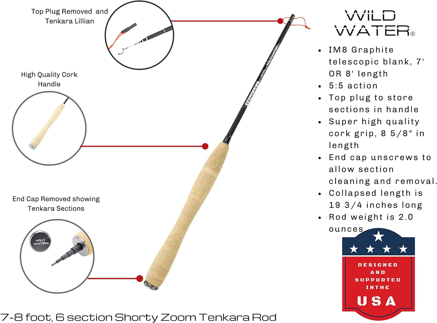 Wild Water Tenkara Zoom Fly Fishing Kit 7-8 ft Shorty Rod | SendIt Sailing