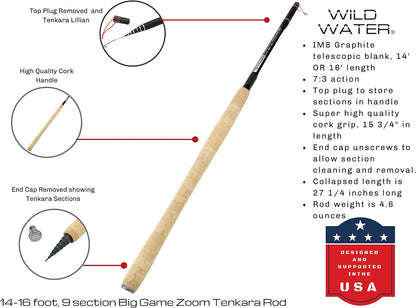 Wild Water Tenkara Zoom Fly Fishing Kit 14-16 ft Big Game Rod | SendIt Sailing