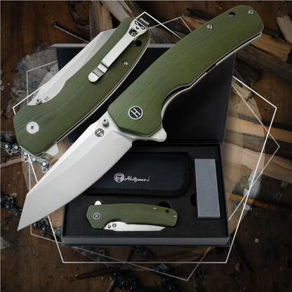 The Clip Point Folding Pocket Knife Giftset for Men and Women (Silver and Green)