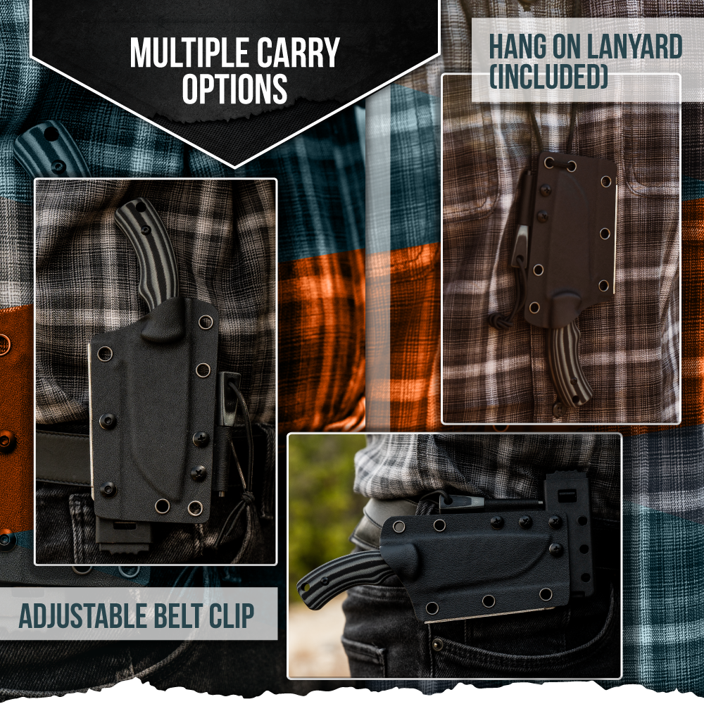 The Baby Tracker D2 Steel Bushcraft Survival Neck Knife Gift Set (Black and Gray)