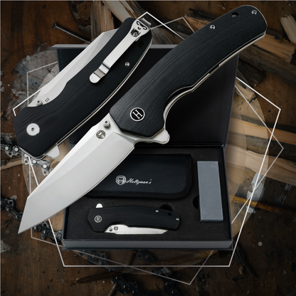 The Clip Point Folding Pocket Knife Giftset for Men and Women (Silver and Black)