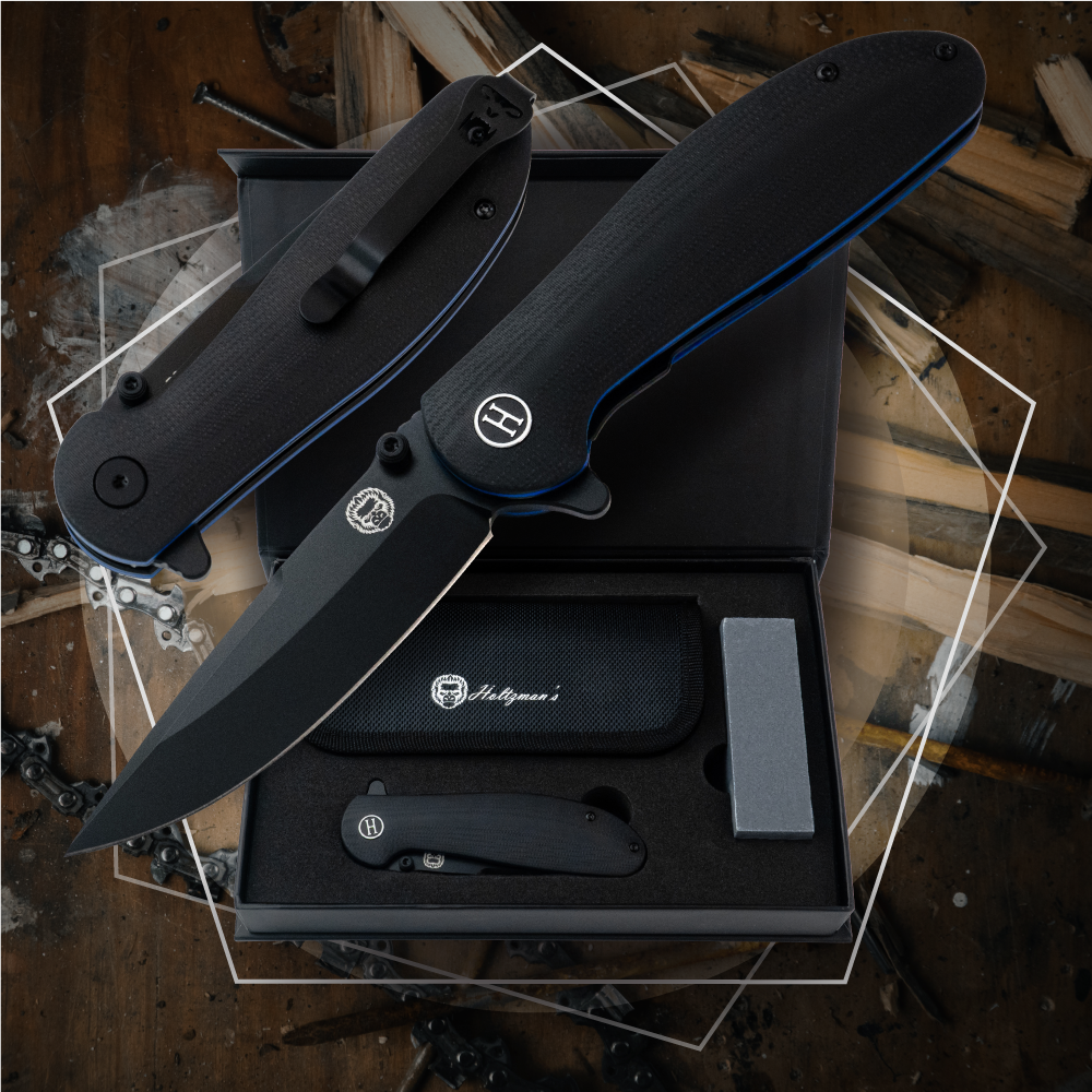 The Straight Back Folding Pocket Knife Giftset for Men and Women (Black and Blue)