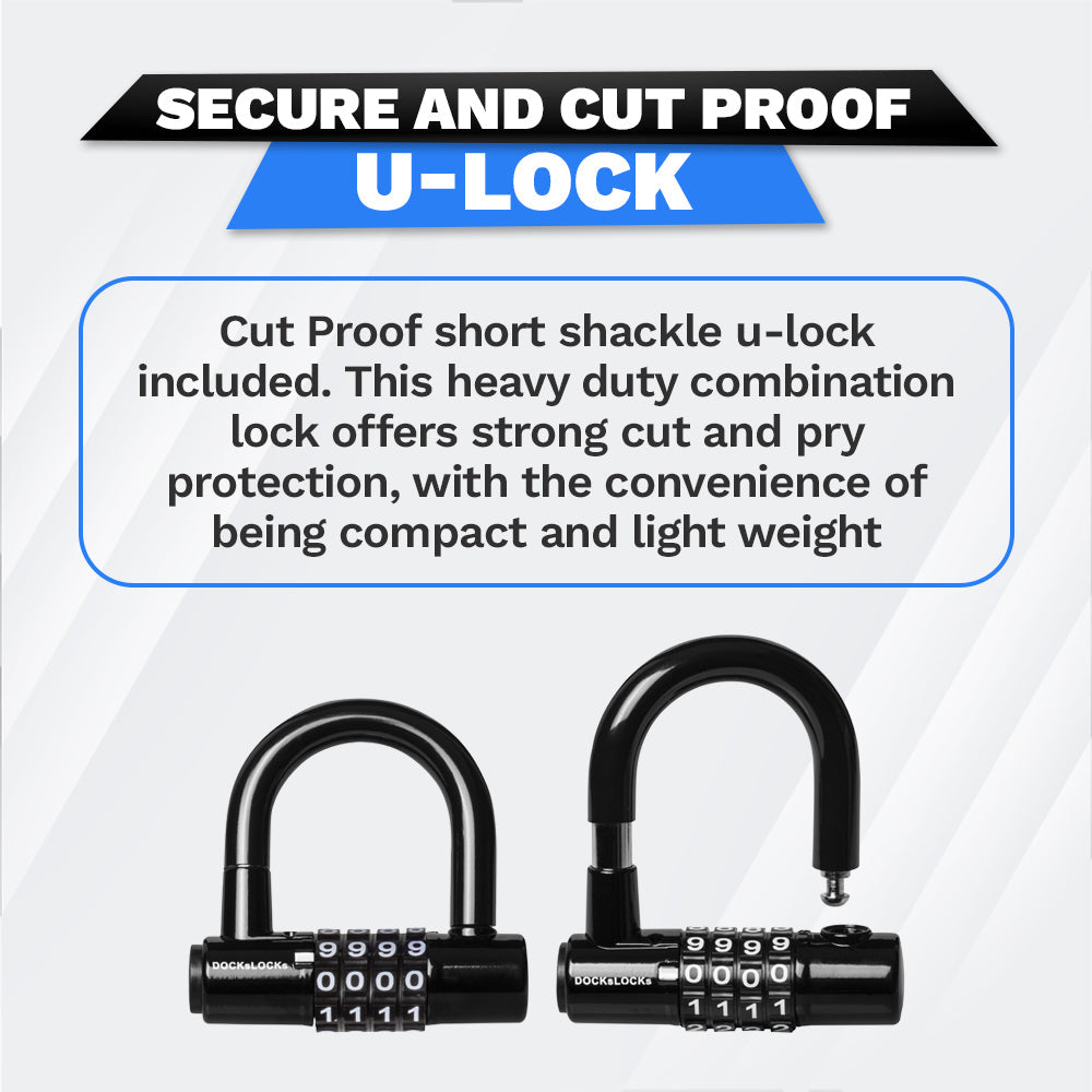 DocksLocks® Anti-Theft Weatherproof Coiled Security Cable with Looped Ends and Short Shackle U-Lock (5', 10', 15', 20' or 25') | SendIt Sailing