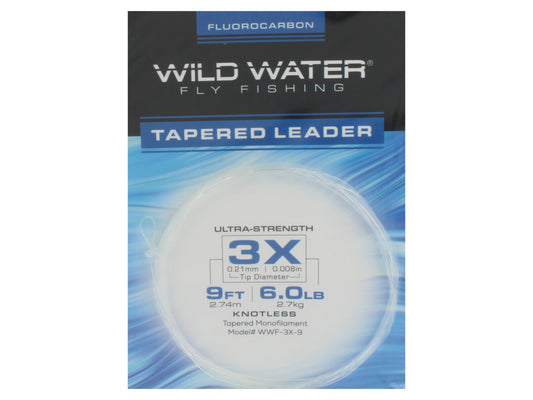 Wild Water Fly Fishing Fluorocarbon Leader 3X, 9ft (Qty 3) | SendIt Sailing