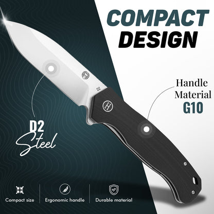 The Wild Trail Folding Pocket Knife Giftset for Men and Women (Silver and Black)