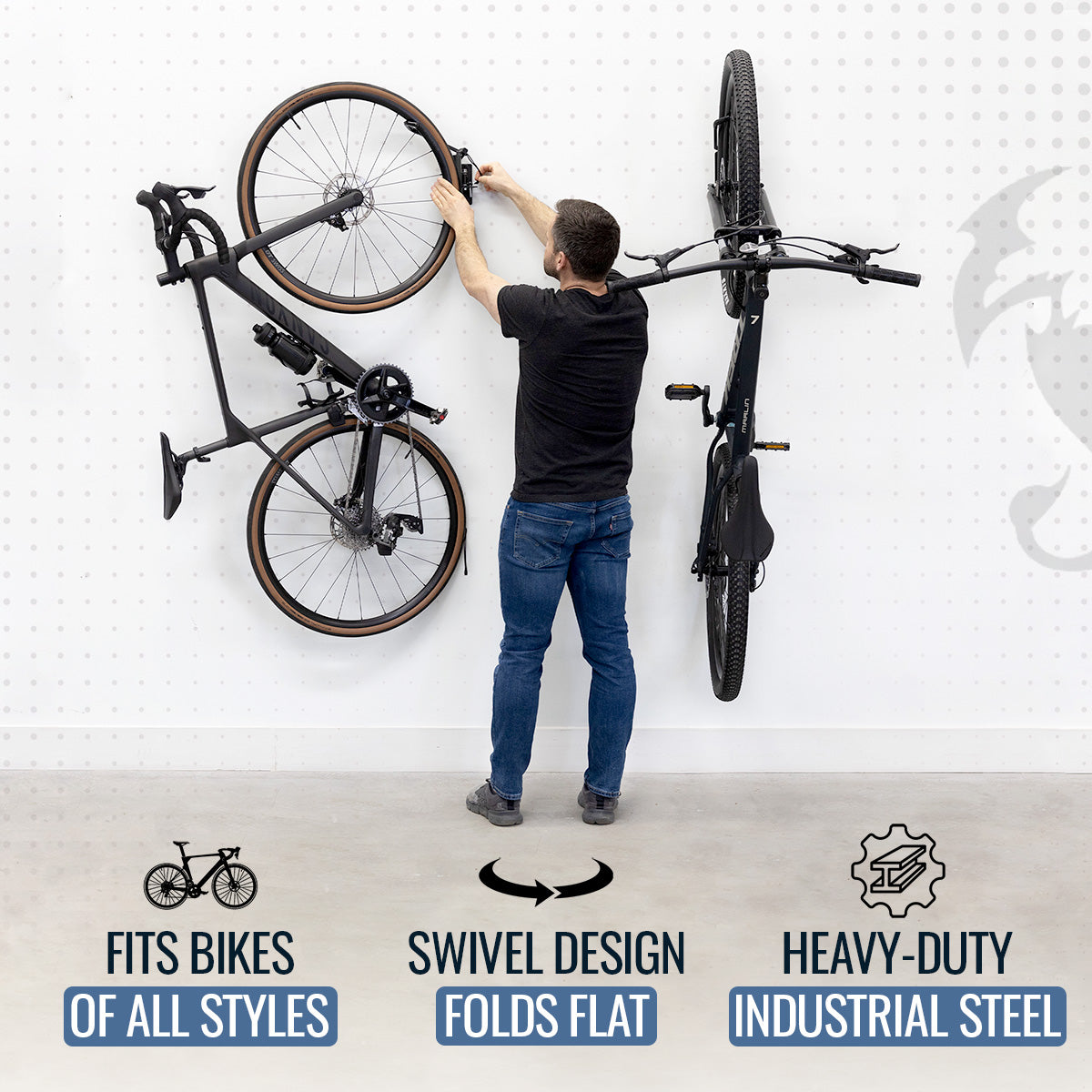 Swivel Mount Bike Storage Rack | 4 Bicycle | Garage Wall Hook | Deep Water