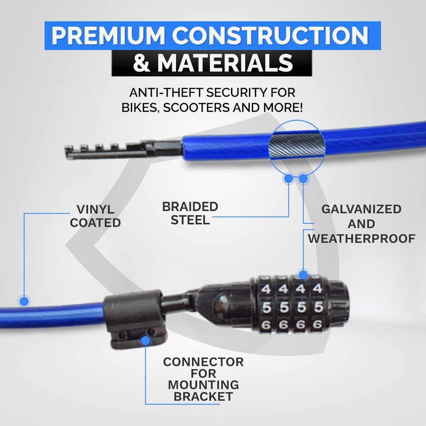 DocksLocks® Bike and Scooter Straight Security Cable Lock with Resettable Combination and Mounting Bracket (2' or 4') | SendIt Sailing