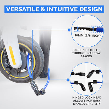 DocksLocks® Bike and Scooter Straight Security Cable Lock with Resettable Combination and Mounting Bracket (2' or 4') | SendIt Sailing