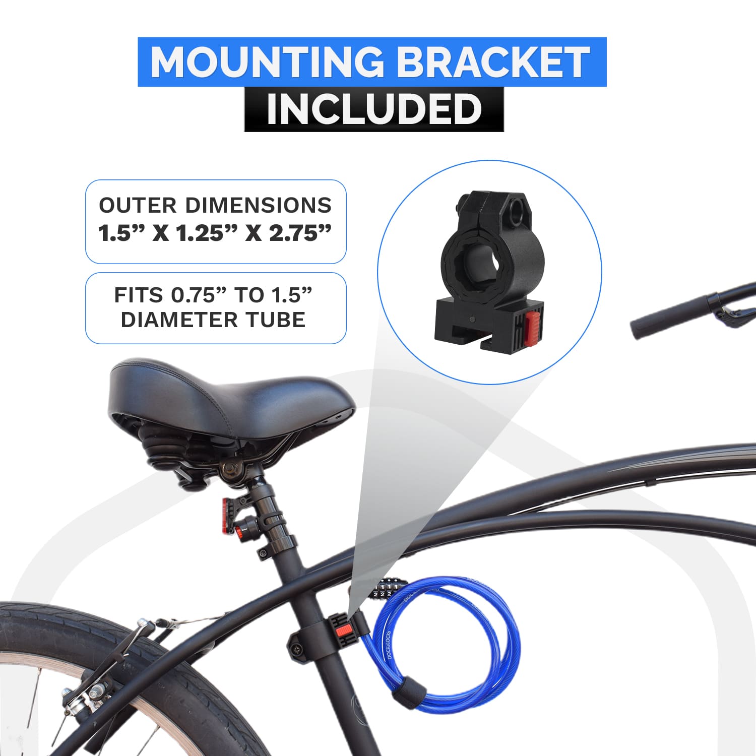 DocksLocks® Bike and Scooter Straight Security Cable Lock with Resettable Combination and Mounting Bracket (2' or 4') | SendIt Sailing