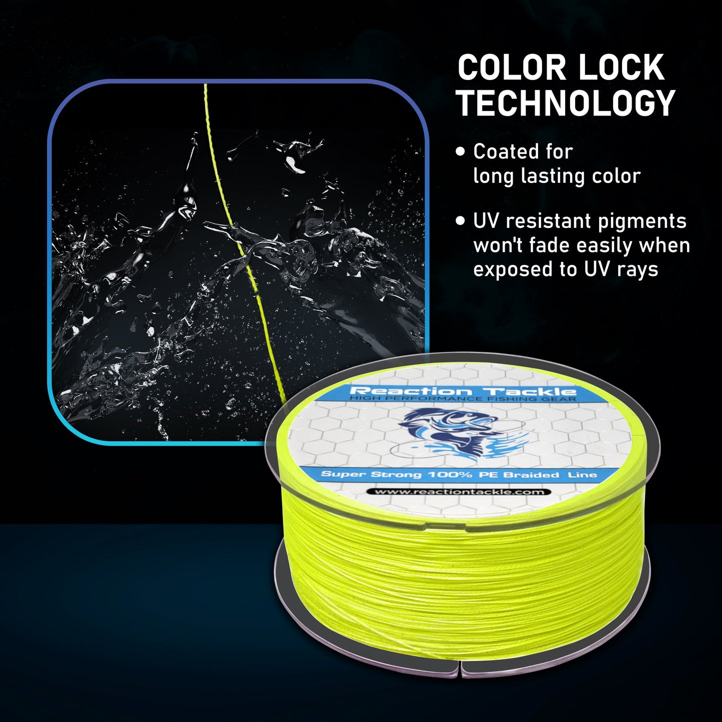 Reaction Tackle Braided Fishing Line - NO FADE Low-Vis Green