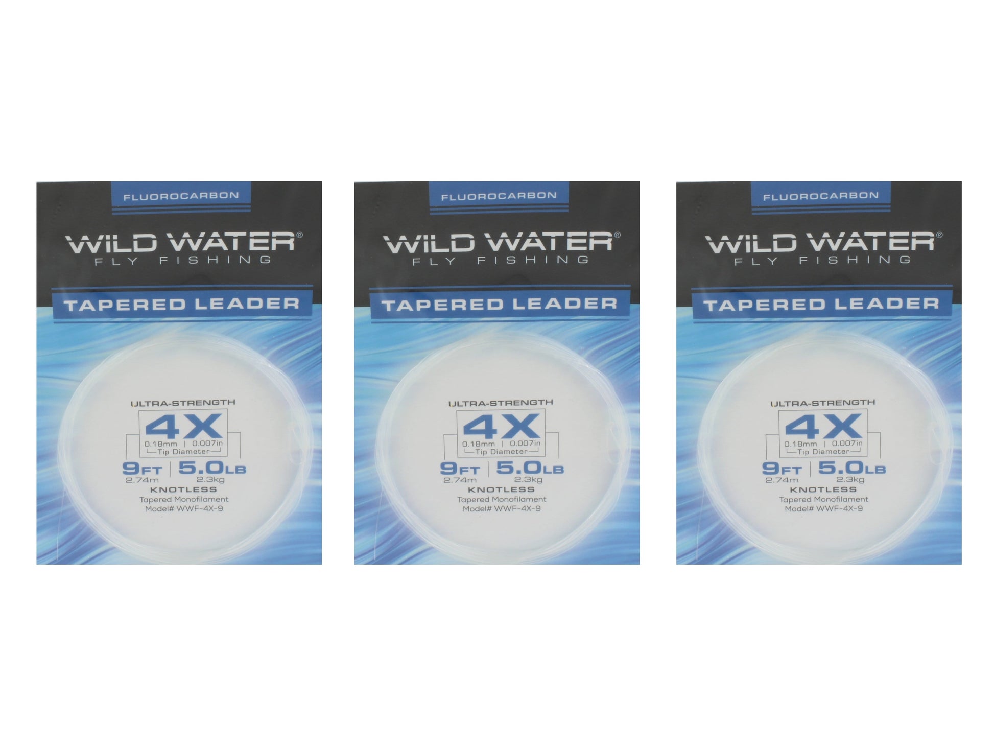 Wild Water Fly Fishing Fluorocarbon Leader 4X, 9ft (Qty 3) | SendIt Sailing