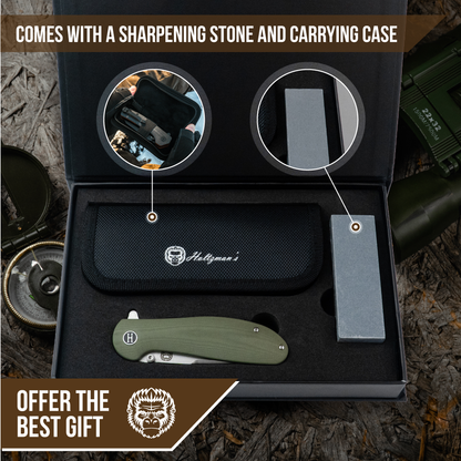 The Straight Back Folding Pocket Knife Giftset for Men and Women (Silver and Green)