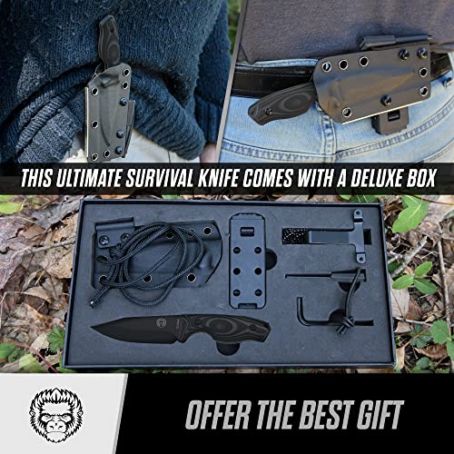 The Baby Silverback Survival Knife Giftset for Outdoors (Black Blade + Grey Liner)