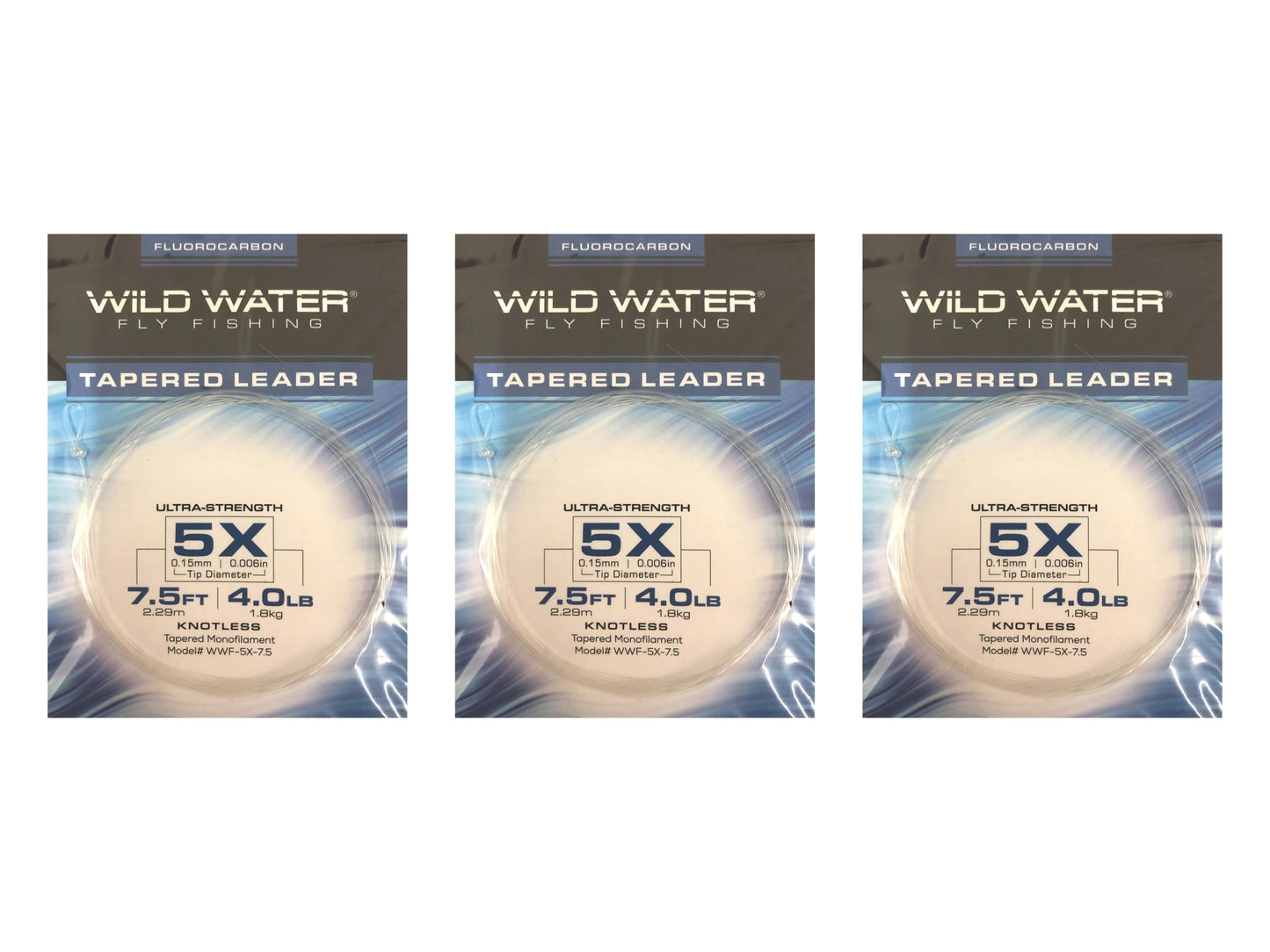 Wild Water Fly Fishing Fluorocarbon Leader 5X, 7.5ft (Qty 3) | SendIt Sailing