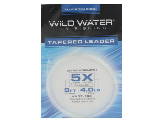 Wild Water Fly Fishing Fluorocarbon Leader 5X, 9ft (Qty 3) | SendIt Sailing