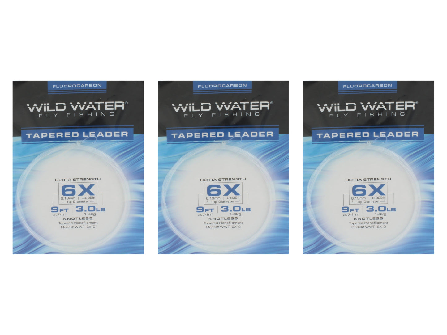 Wild Water Fly Fishing Fluorocarbon Leader 6X, 9ft (Qty 3) | SendIt Sailing