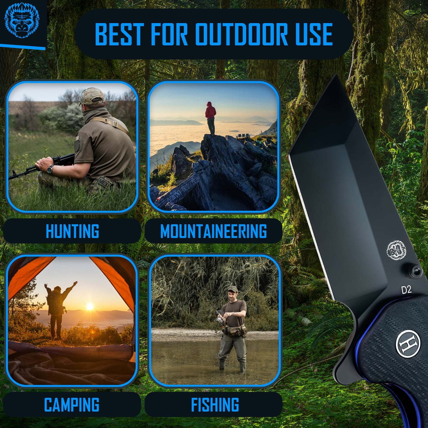 The Pioneer Folding Pocket Knife Giftset for Men and Women (Black and Blue)