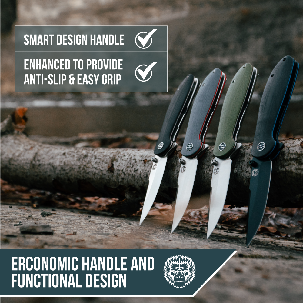 The Straight Back Folding Pocket Knife Giftset for Men and Women (Silver and Black)