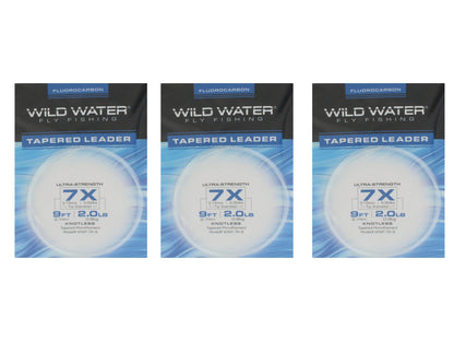 Wild Water Fly Fishing Fluorocarbon Leader 7X, 9ft (Qty 3) | SendIt Sailing