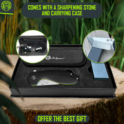 The Pioneer Folding Pocket Knife Giftset for Men and Women (Silver and Green)