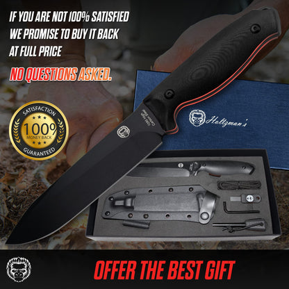 "The Fireline" Bushcraft Survival Knife with 1095 High Carbon Blade Giftset (Black and Orange)