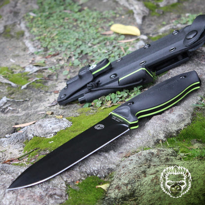 "The Fireline" Bushcraft Survival Knife with 1095 High Carbon Blade Giftset (Black and Green)