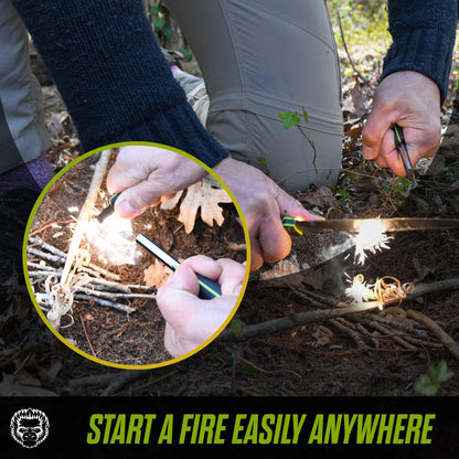 "The Fireline" Bushcraft Survival Knife with 1095 High Carbon Blade Giftset (Black and Green)