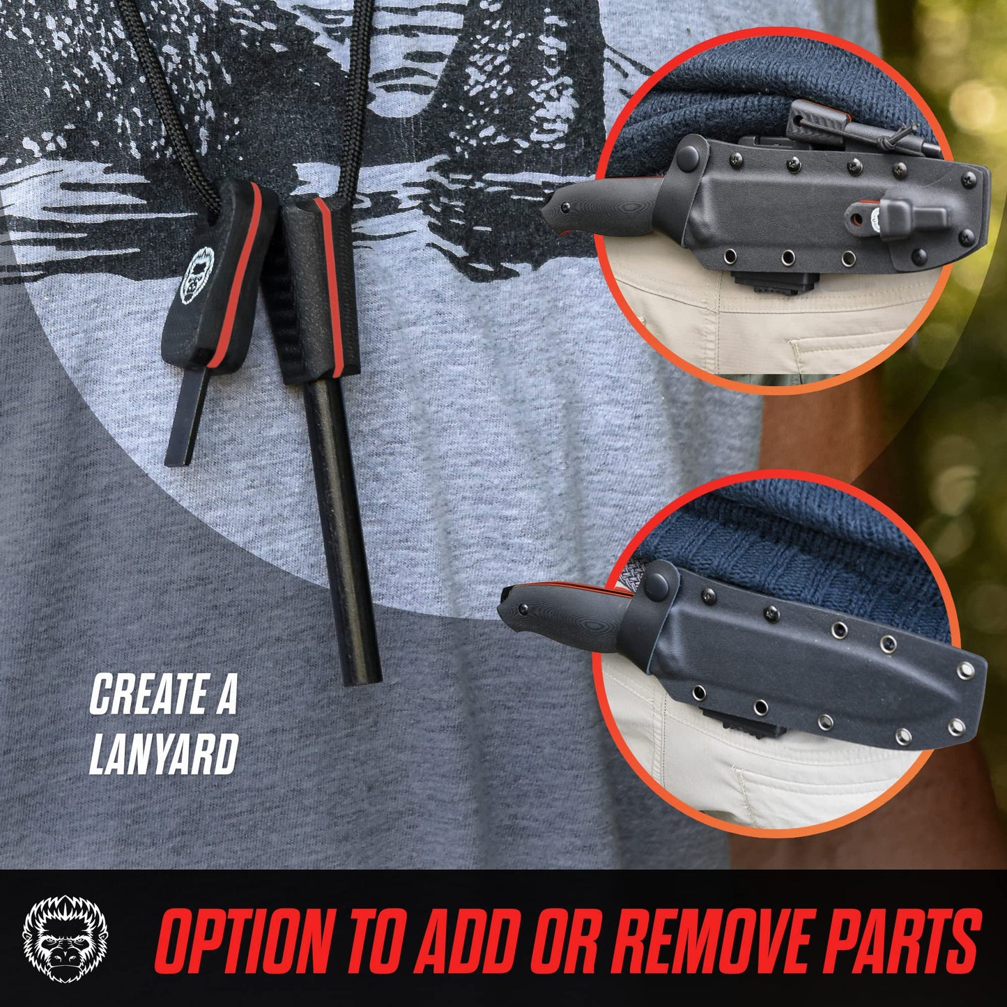 "The Fireline" Bushcraft Survival Knife with 1095 High Carbon Blade Giftset (Black and Orange)