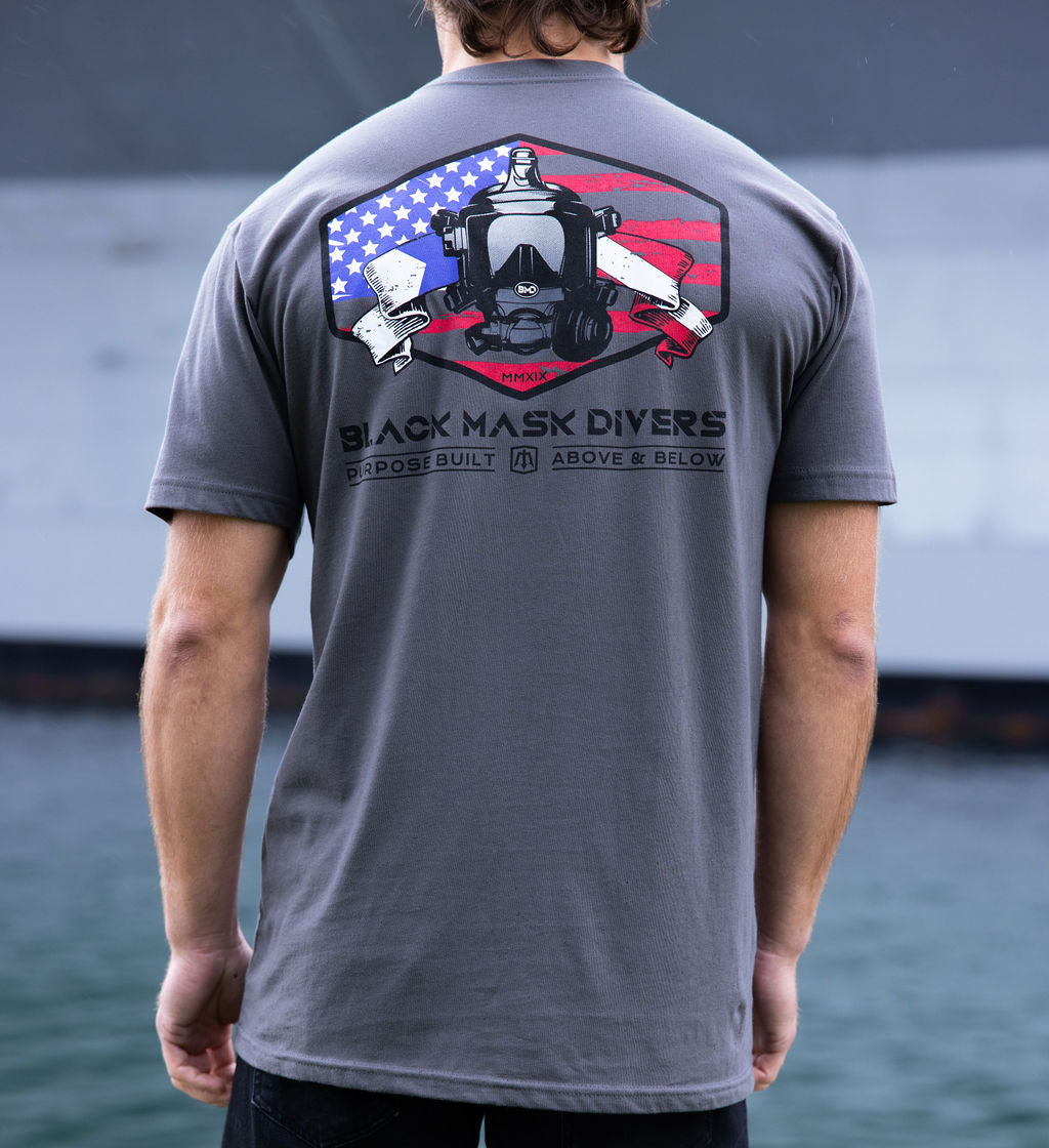 Black Mask Divers Patriot T-Shirt Heavy Metal Gray