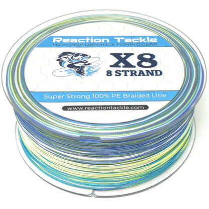 Reaction Tackle X8 Braided Fishing Line- Aqua Camo 8 Strand