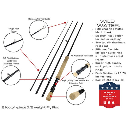 Deluxe Fly Fishing Kit, 7/8wt Rod | 9ft | 4piece | Wild Water Fly Fishing