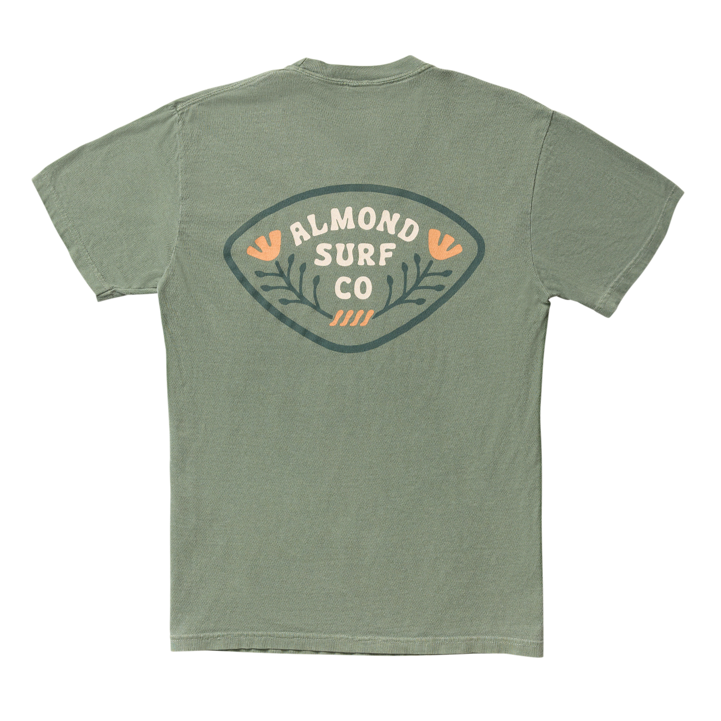 Almond Poppy Badge Tee | Moss Green