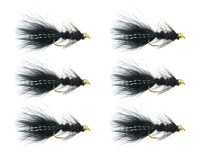 Wild Water Fly Fishing Black Wooly Bugger w/ Bead Head, Size 10 (Qty 6) | SendIt Sailing