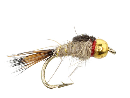 Wild Water Fly Fishing Gold Ribbed Harefts Ear Bead Head Nymph, Size 14 (Qty 6) | SendIt Sailing