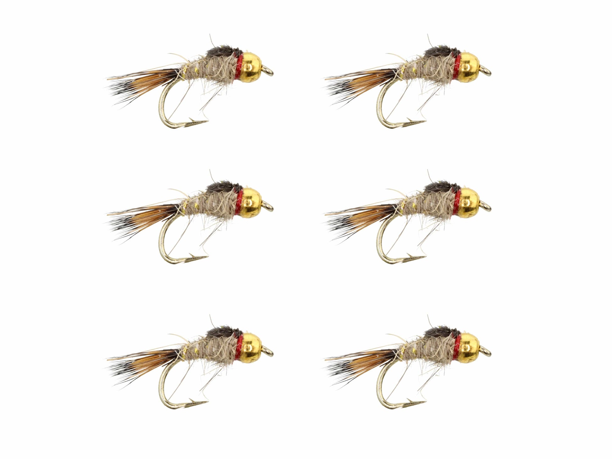 Wild Water Fly Fishing Gold Ribbed Harefts Ear Bead Head Nymph, Size 14 (Qty 6) | SendIt Sailing