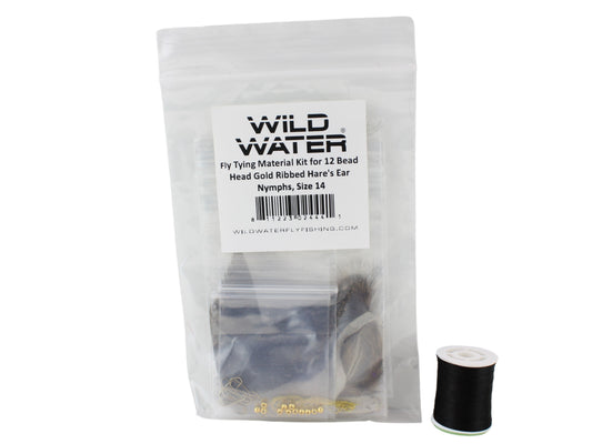 Wild Water Fly Fishing Fly Tying Material Kit, Bead Head Gold Ribbed Harefts Ear Nymph | SendIt Sailing