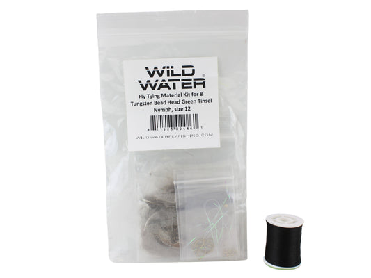 Wild Water Fly Fishing Fly Tying Material Kit, Tungsten Bead Head Green Tinsel Nymph | SendIt Sailing