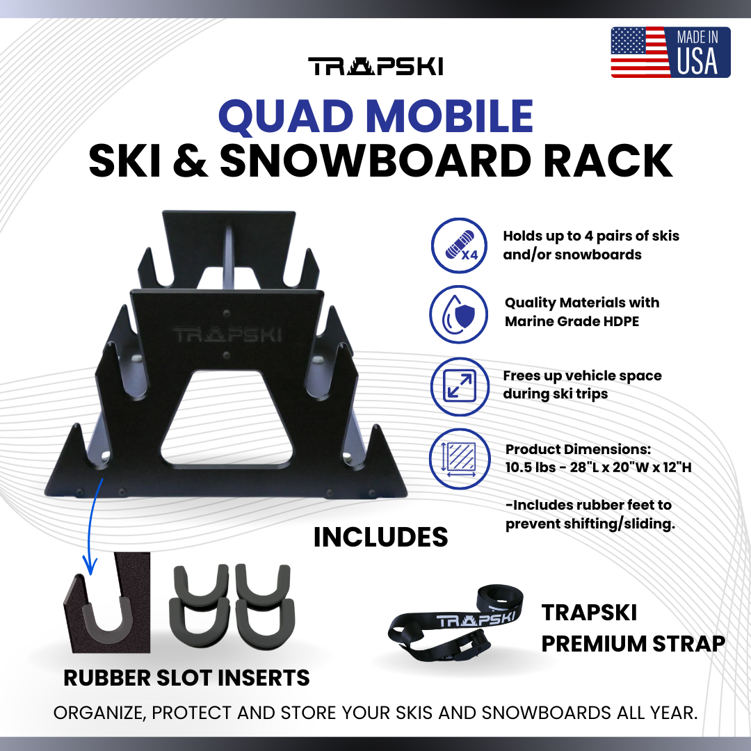 TRAPSKI QUAD Mobile All Mountain Ski and Standard Stance Snowboard Rack