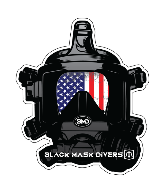 Black Mask Divers SCUBA Diver Sticker - Old Glory Full Face Mask