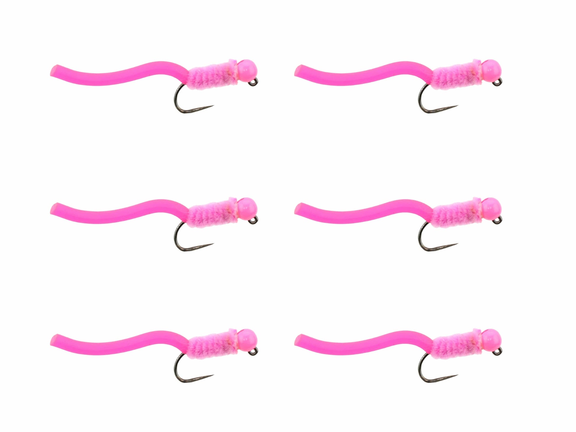 Wild Water Fly Fishing Tungsten Bead Head Pink Squirmy Worm, Size 12 (Qty 6) | SendIt Sailing